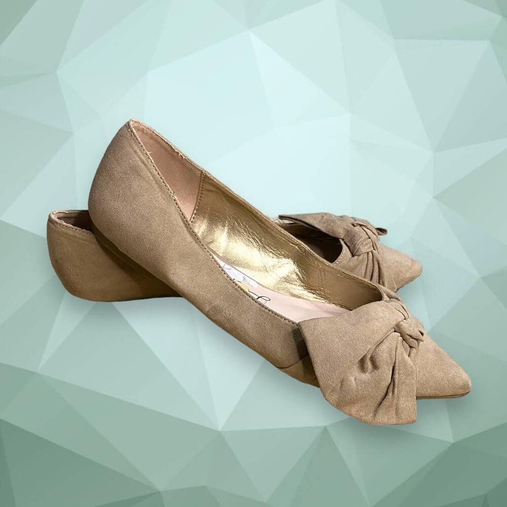 Libby Edelman Nude Tan Bow Accent Pointy Toe Flats Size 6